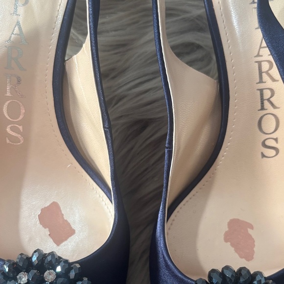 Caparros Navy Blue Satin Peep Toe Slingback Heels with Rhinestones Size 9 - Picture 10 of 11